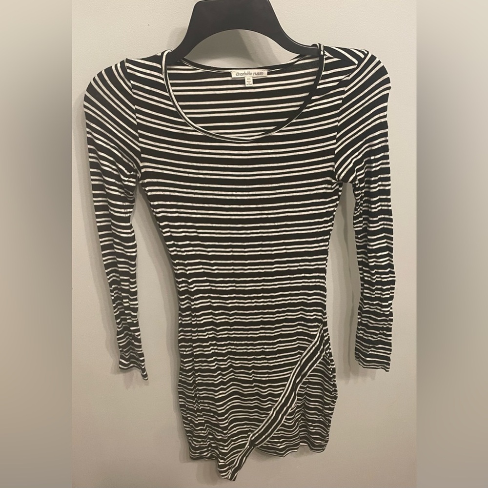 Charlotte Russe Black and White Striped Long Sleeve Top